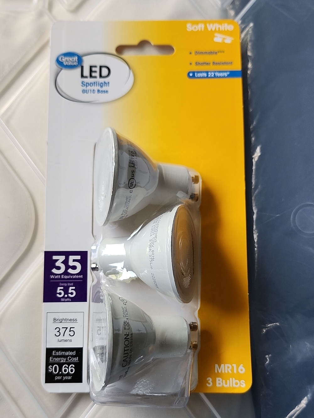 LED MR16 Soft White Spotlight Bulbs - 35W Equivalent, White (3 Pack)